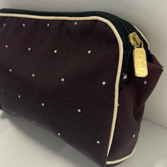 Christian Dior Vintage Polka Dot Dark Brown Canvas Zipper Clutch Make Up Bag - Picture 3 of 6